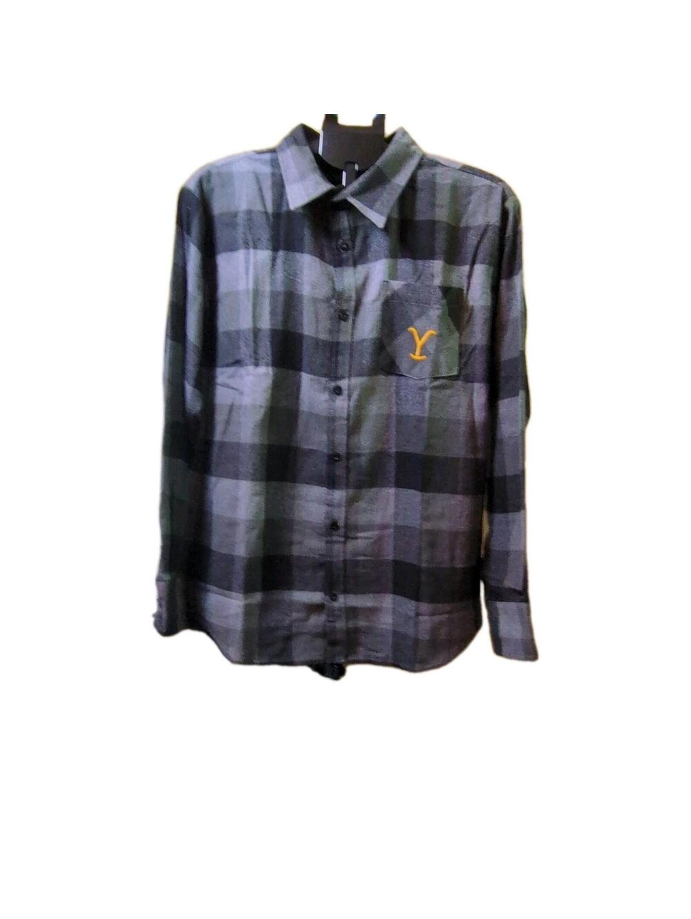 Yellowstone Plaid Flannel Gray Black XL Men's Button-Up Long Sleeve Shirt